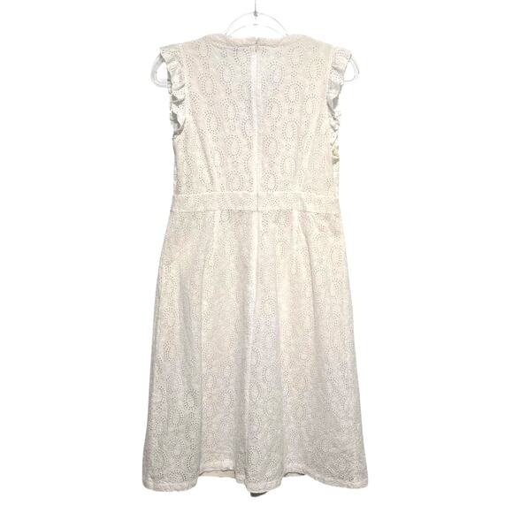 Boden White Eyelet Midi Dress Sleeveless V Neck Ruffle Detail 100% Cotton 10P - Picture 2 of 6